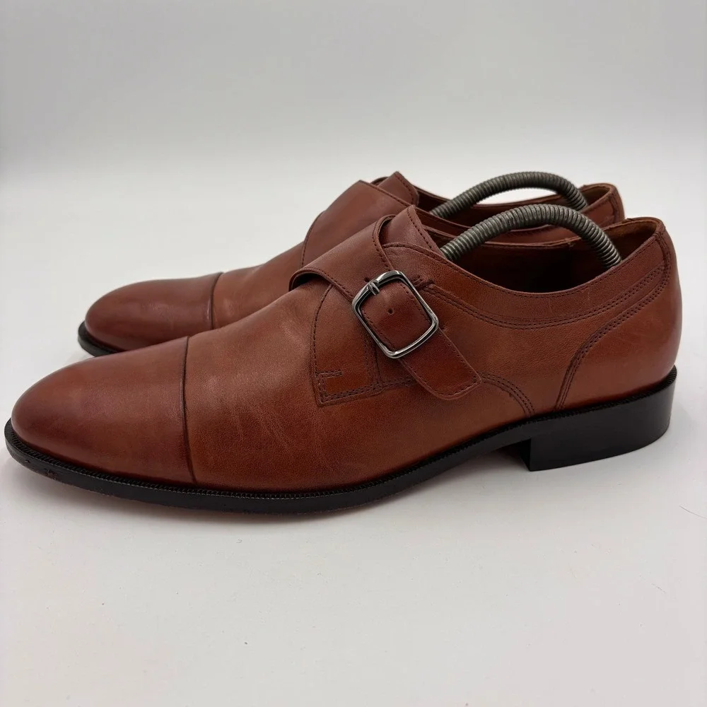 Johnston & Murphy Monk Strap Shoes Mens 11.5 Tan Cap Toe Leather Buckle